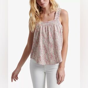 Lucky Brand Textured Square-Neck Top Pink Grey Size Medium